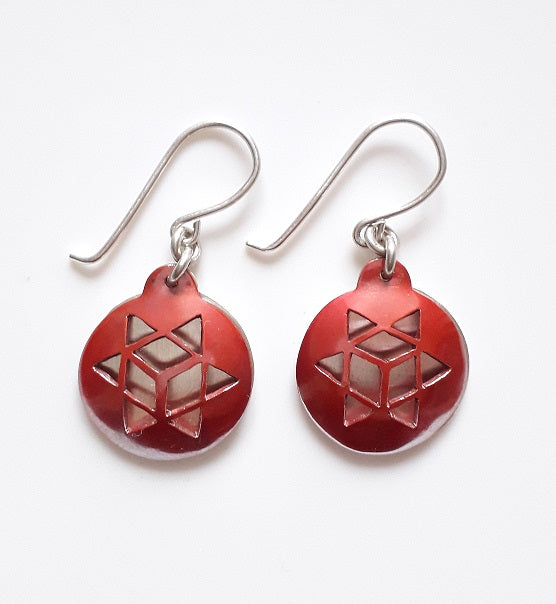 Element Earrings, round red copper