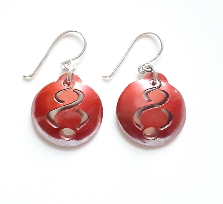 Element Earrings, round red copper